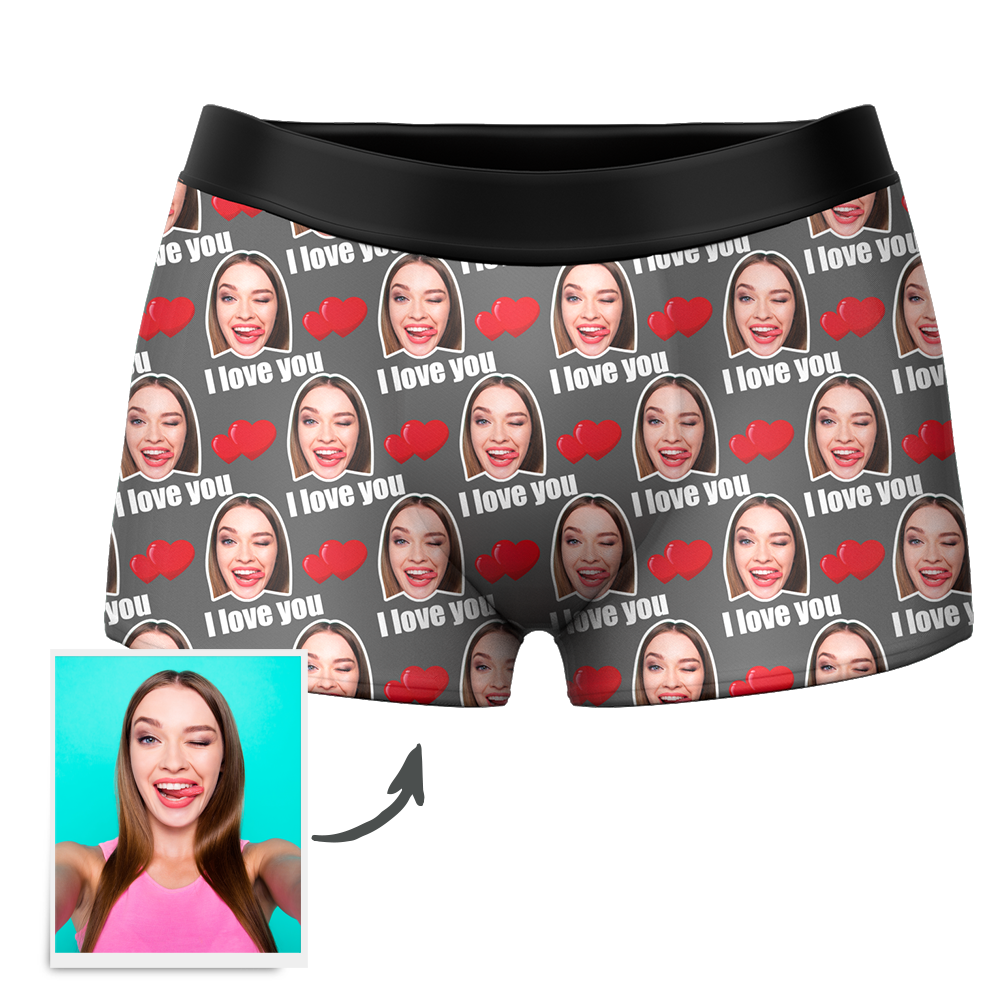 Personalised underwear packaging and presentation for I Love You men's boxer shorts – ready for gifting, dropship and wholesale available