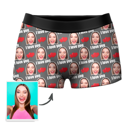 Personalised underwear packaging and presentation for I Love You men's boxer shorts – ready for gifting, dropship and wholesale available