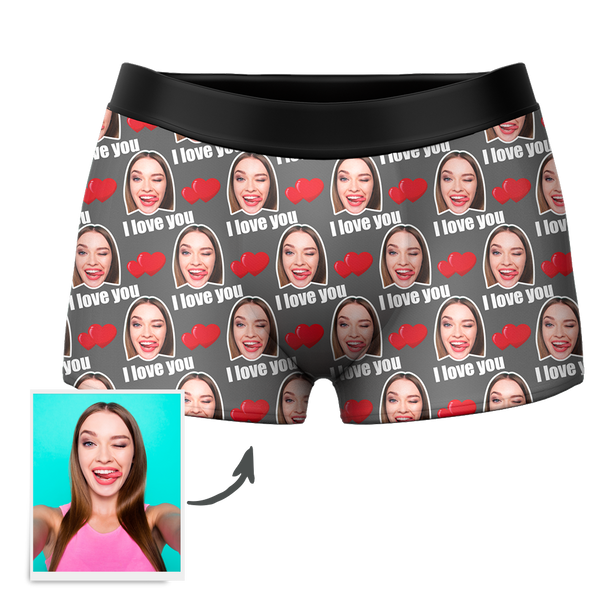 Personalised 'I Love You' Men's Boxer Shorts with Photo Customisation