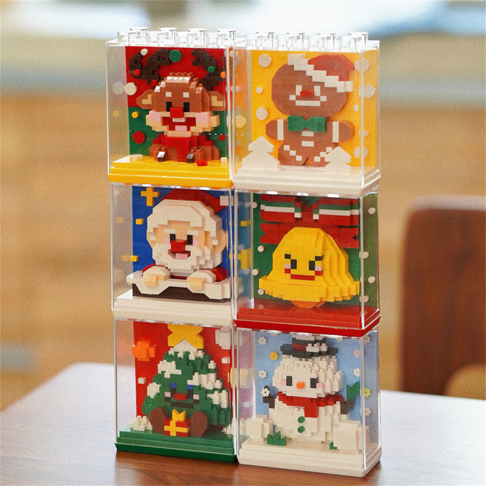 Assembled festive model from Christmas building block toys — durable plastic set with protective cover for travel