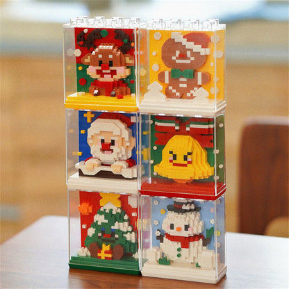 Assembled festive model from Christmas building block toys — durable plastic set with protective cover for travel