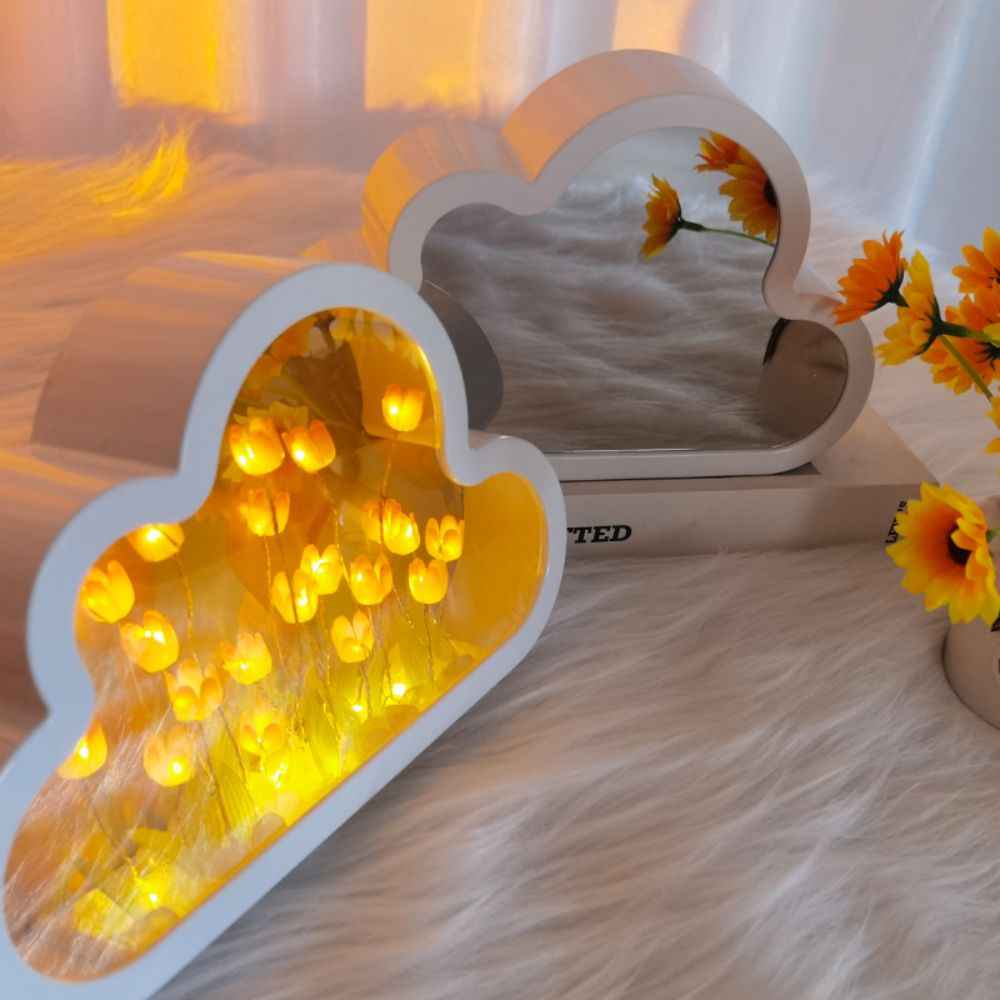 DIY Cloud Tulip Mirror Night Light Simulation Flower Bedroom Sleeping Table Lamp