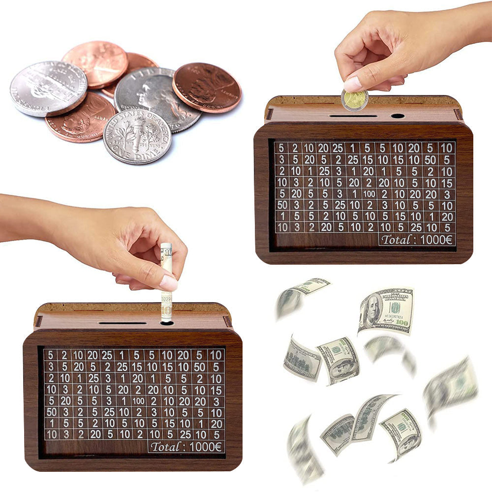 Personalised Wooden Money Box with Counter | Reusable Piggy Bank for Adults & Kids
