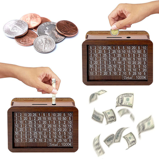 Personalised Wooden Money Box with Counter | Reusable Piggy Bank for Adults & Kids