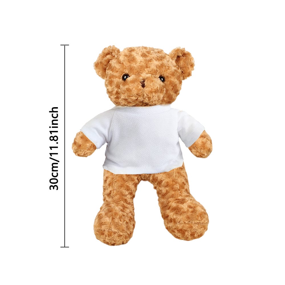 Alternate angle highlighting softness and lifelike expression of the personalised photo teddy bear – 30cm custom plush
