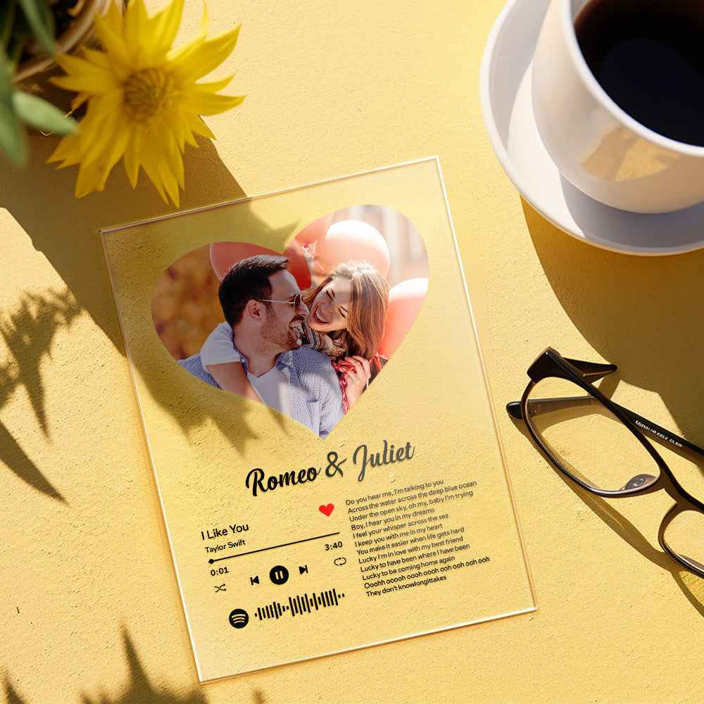 Personalized Sptfy Plaque Custom Heart Photo Album Music Plaque Anniversary Gift for Him