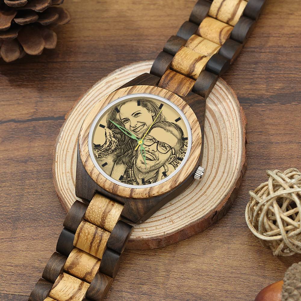 Personalised Engraved Men's Wooden Photo Watch | 45mm Custom Gift
