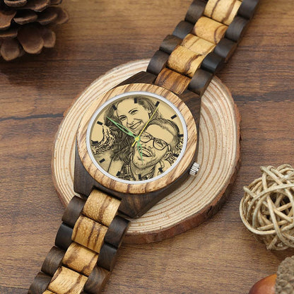 Personalised Engraved Men's Wooden Photo Watch | 45mm Custom Gift