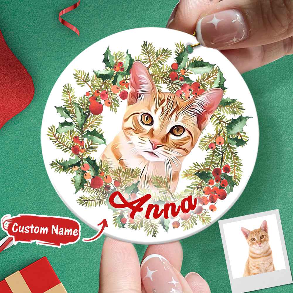 Personalized Pet Photo Christmas Ornament with Name Pet Ornament Gifts for Pet Lovers