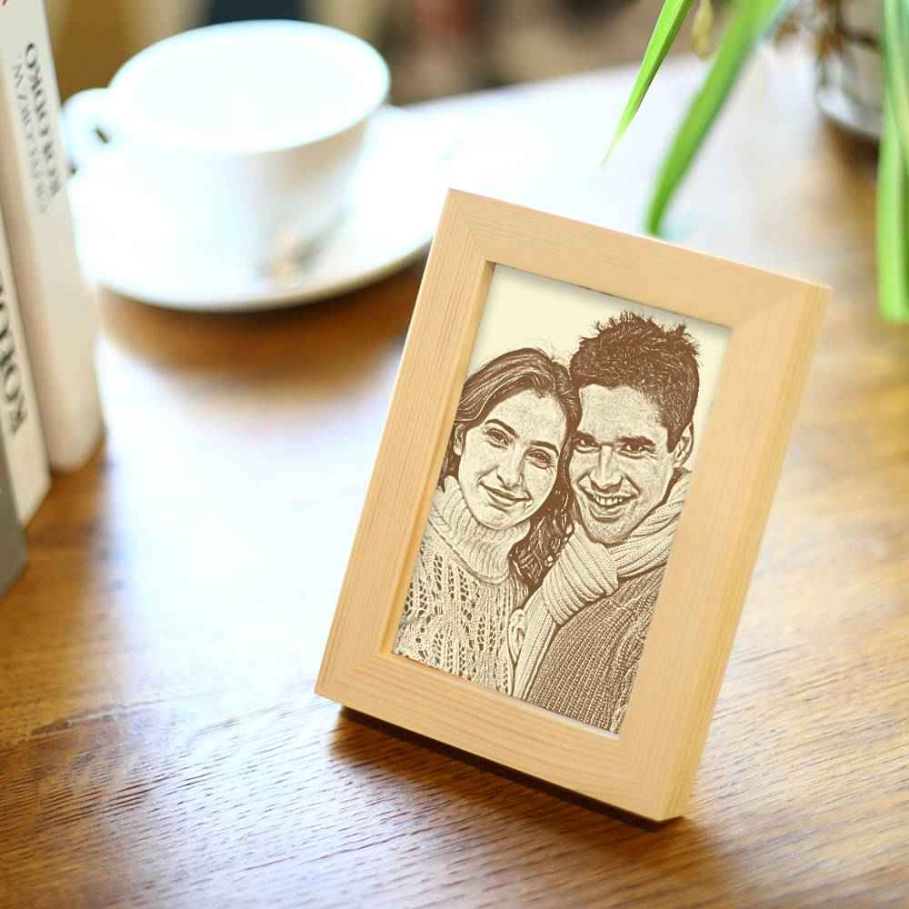 Personalized Engraved Photo Frame Wooden Sketch Effect - 6 Inches 8 Inches 10 Inches