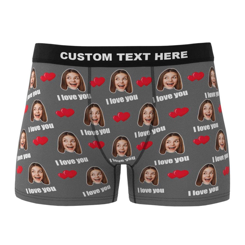 Back view of personalised men's boxer shorts with full-width custom photo waistband – personalised gift for husband or boyfriend