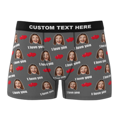 Back view of personalised men's boxer shorts with full-width custom photo waistband – personalised gift for husband or boyfriend