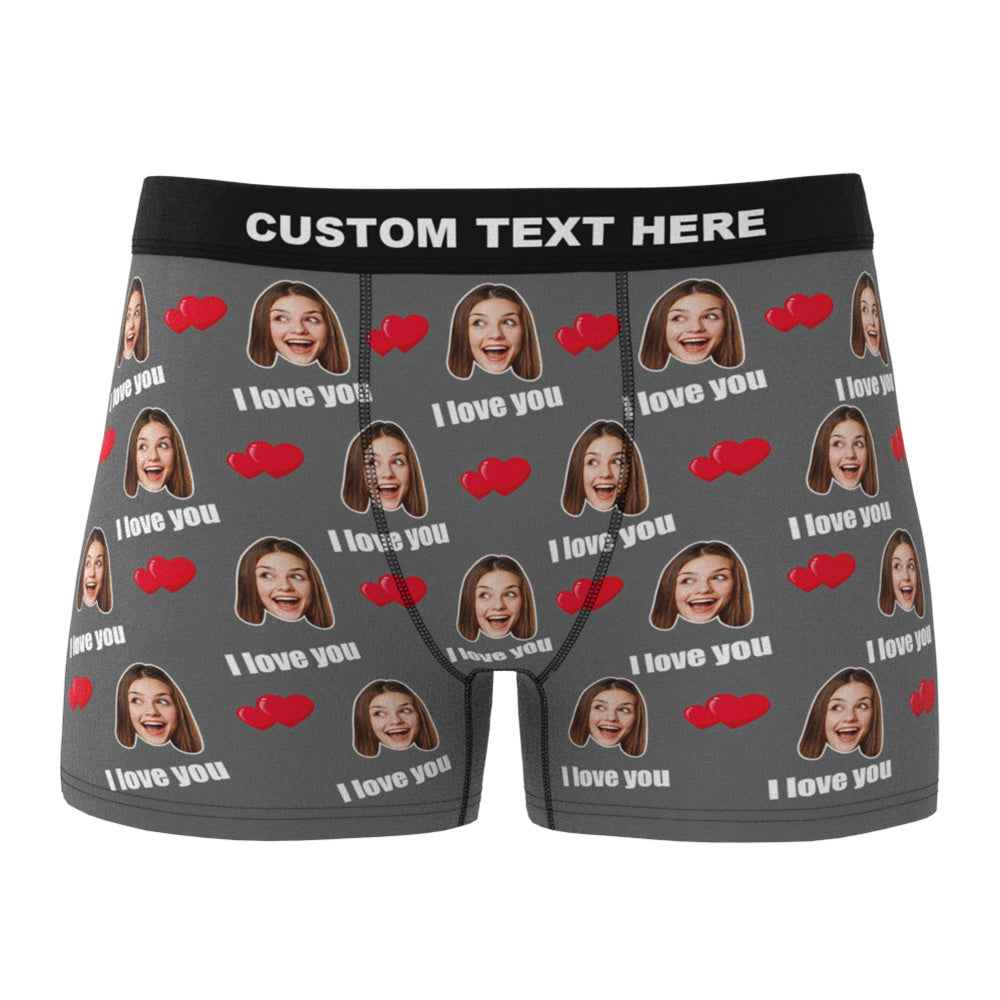 Custom I Love You Men's Boxer Shorts Personalized Underwear with Face