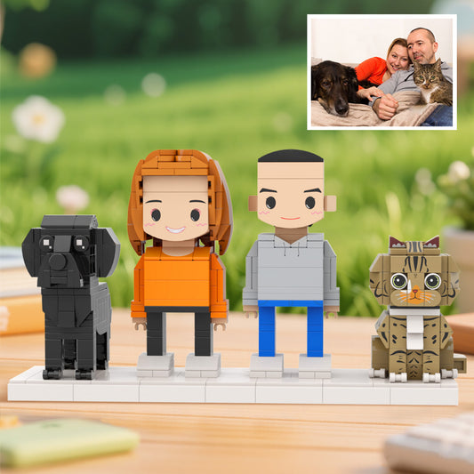 Personalised full‑body brick figures for couples (2 people) — custom LEGO‑style keepsake recreated from photos with matched hair, clothing and expressions, ideal anniversary or birthday gift
