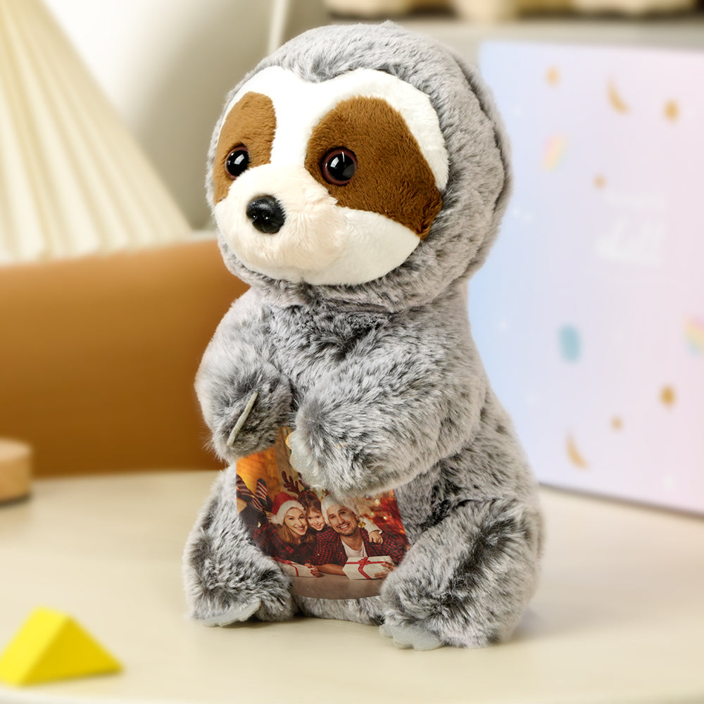 Detail shot of sloth plush face and soft PP cotton filling — huggable personalised sloth stuffed toy for children