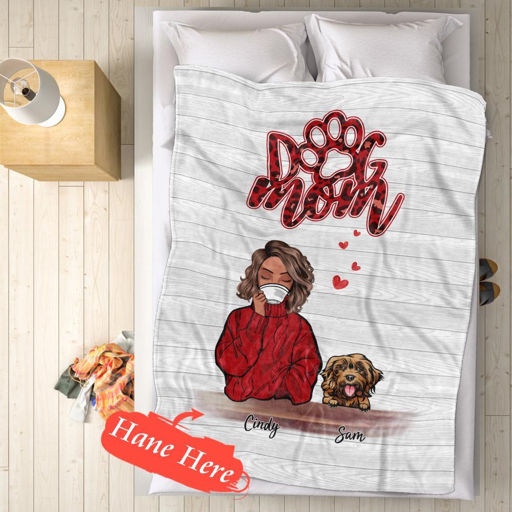 Personalised Name Dog Mum Fleece Blanket - Custom Pet Number Blanket