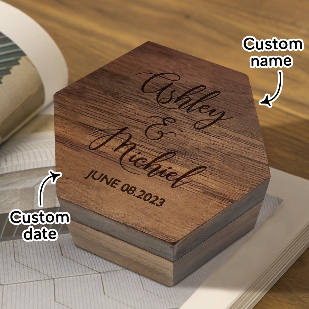 Personalised Hexagon Wooden Ring Box | Engraved Wedding Proposal Keepsake