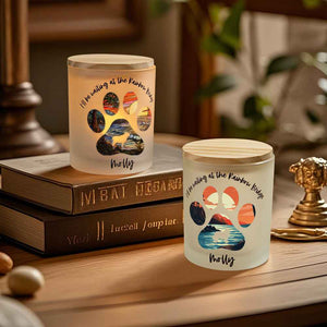 Personalized Dog Silhouette Rainbow Bridge Paw Candle Jar with LED Candle Memorial Gift for Pet Lover