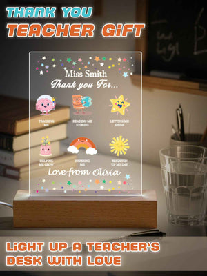 Custom Name Back to School Transparent Night Light Decor White Light Teacher's Day Gift