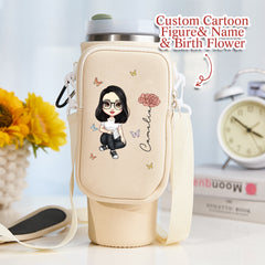 Personalised Cartoon Birth Flower Waterproof Bottle Bag for 40oz Stanley Tumbler
