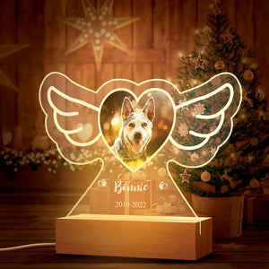 Personalized Pet Photo Lamp Custom Name Angel Wings Night Light