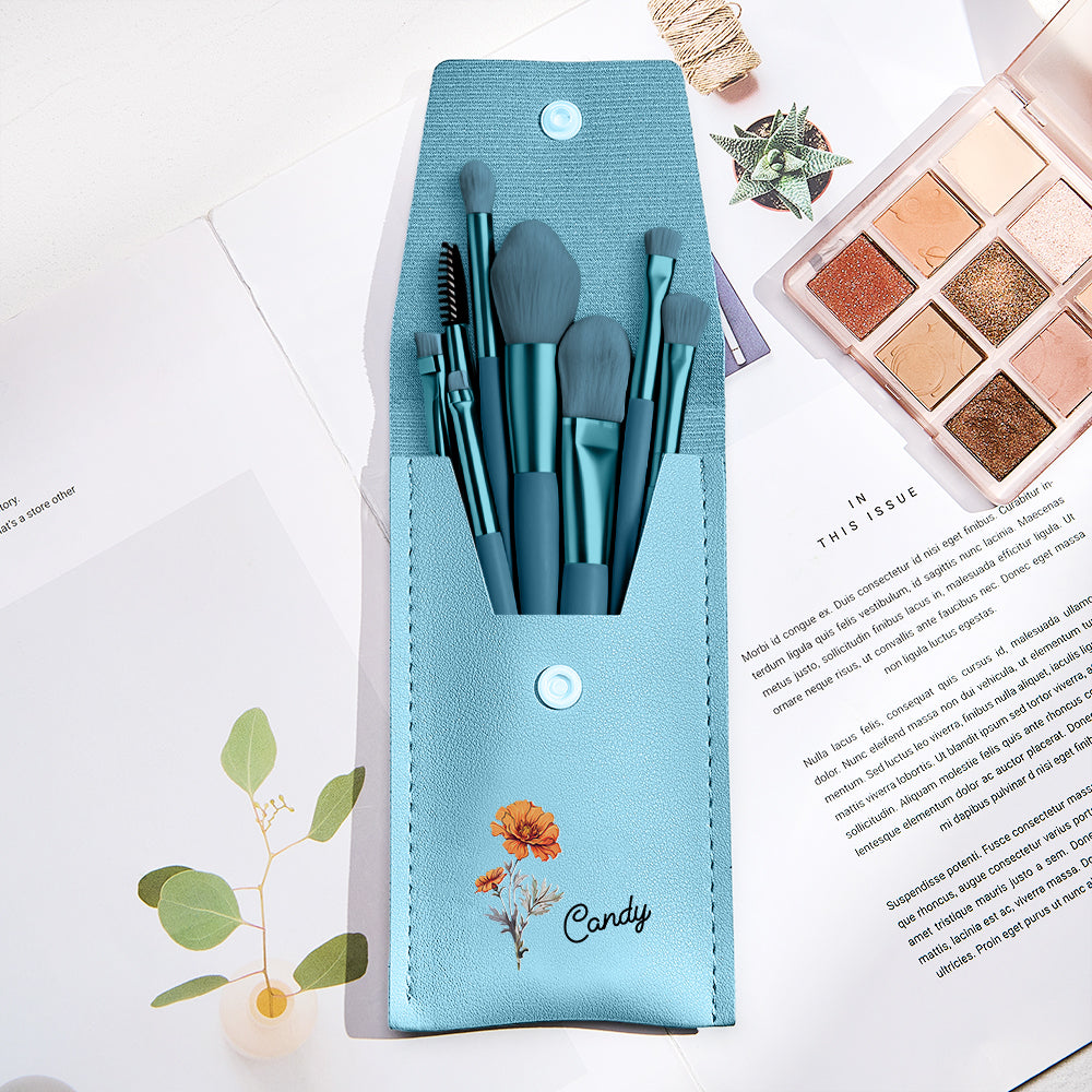 Personalised Engraved Birth Flower Makeup Brush Set | Wedding & Bridesmaid Gift