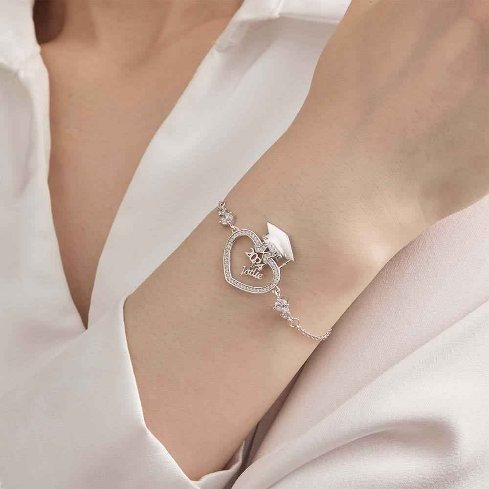 Personalized Graduation Cap Bracelet with Name for Class of 2024 Graduation Gift for Her