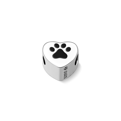 Paw Print Custom Heart Photo Charm Bead Pendant Silver