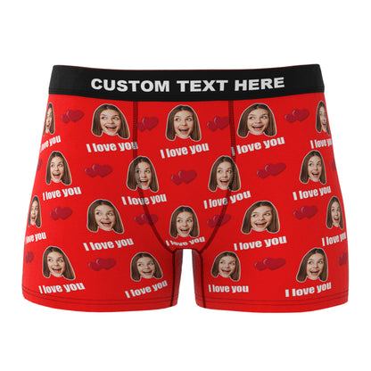 Personalised men's boxer shorts in black with custom photo waistband – funny romantic underwear gift for dad, grandad or groom