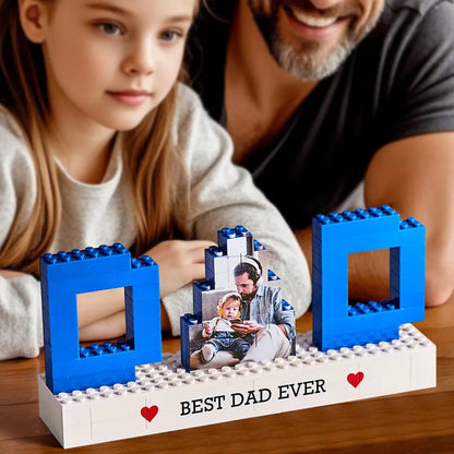 Personalised Dad photo building brick puzzle on display – custom text photo block with vivid UV print, ideal Father's Day gift