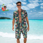 Personalised Face Hawaiian Shirt and Beach Shorts Set for men with your photo on flamingo and flower print — custom holiday outfit, sublimation print