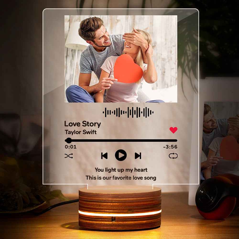 Personalized Acrylic Glass Scan Code Music Album Plaque With 7 Colors Led Base