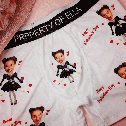 Personalised photo boxer – men's underwear with large heart-shaped face print on the front, bespoke custom boxer perfect as a cheeky couple gift (AR view available)