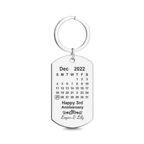 Custom Calendar Engraved Tag Key Chain Anniversary Valentines Gift For Lovers