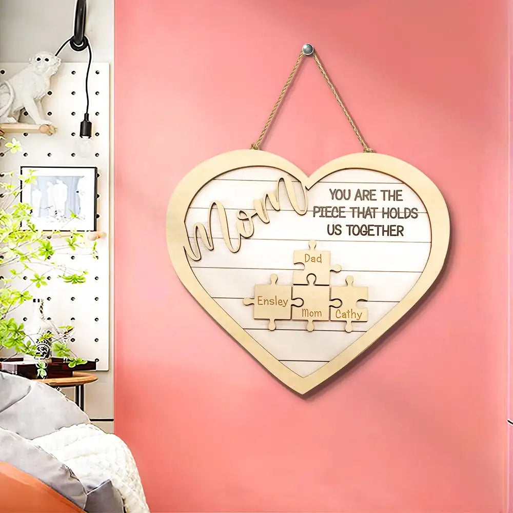 Personalised 'You Are The Piece' Mum Puzzle Sign - Mother's Day Gift with Names