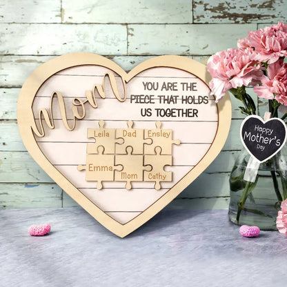 Personalised 'You Are The Piece' Mum Puzzle Sign - Mother's Day Gift with Names