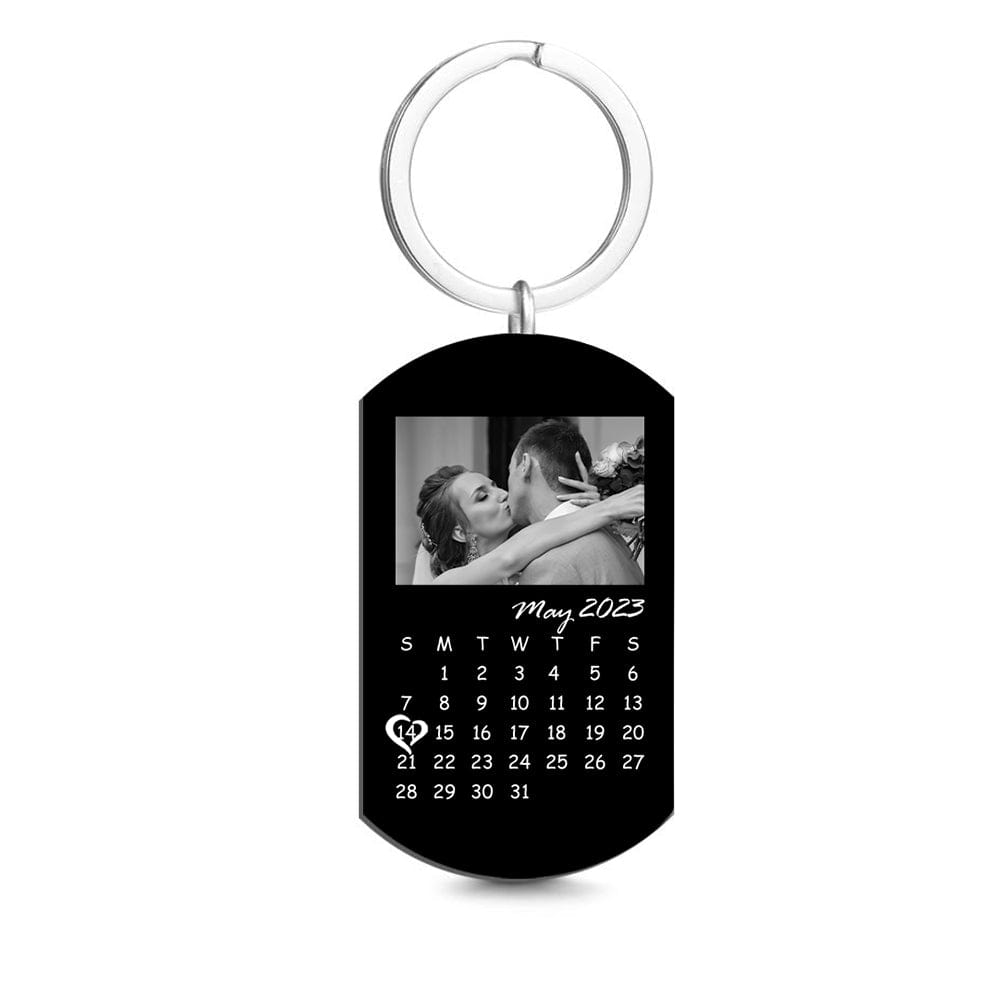 Custom Black Filter Photo Calendar Keychain - Personalised Anniversary Gift For Loved Ones