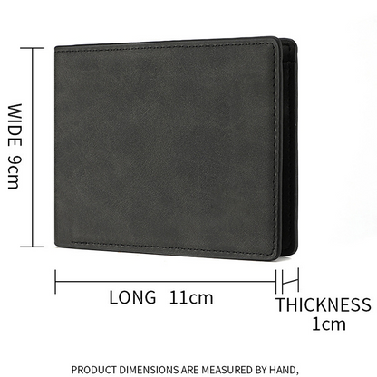 Close-up of personalised photo wallet printing, stitching and PU leather texture highlighting high-resolution photo customisation for a Father's Day gift
