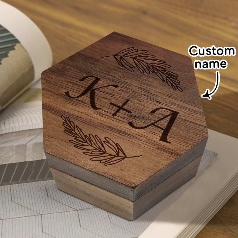 Personalised Hexagon Wooden Ring Box | Engraved Wedding Proposal Keepsake
