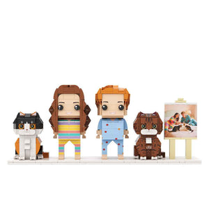 Custom Full-Body Brick Figures of 2 People and 2 Cats with Frame Personalized Anniversary Gift Birthday Gift