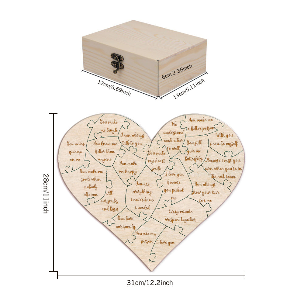 Personalised Wooden Love Puzzle Box with Engraved Reasons - Unique Anniversary Gift