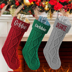 Personalised Knitted Christmas Stocking with Name - Custom Xmas Decoration