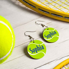 Personalized Wooden Tennis Earrings with Name Sport Earring Jewelry Gift for Her