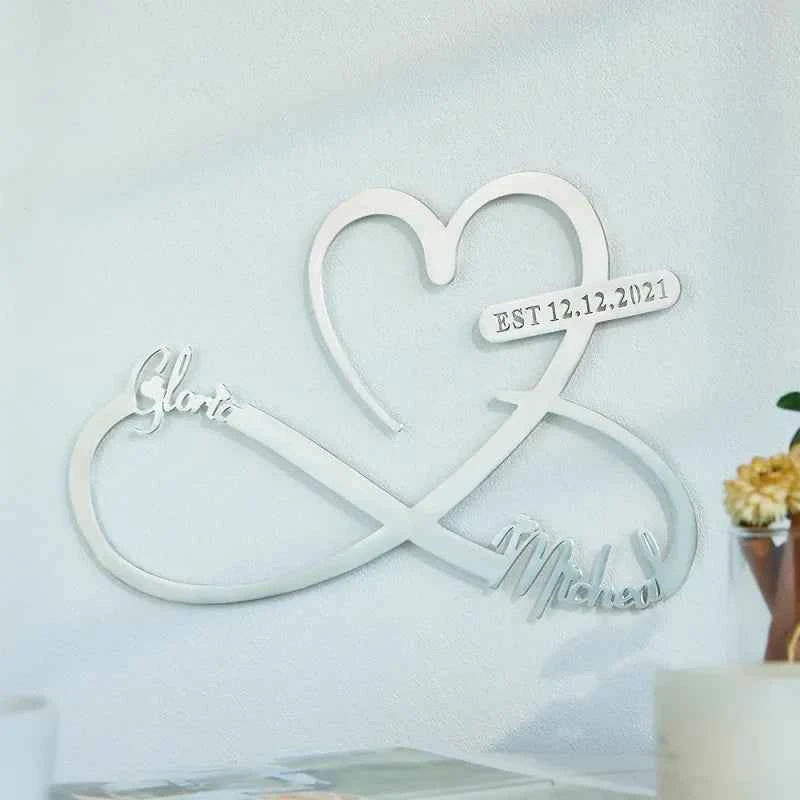 Custom Text Love Infinity Wedding Metal Sign Personalized Names and Date Home Wall Decoration