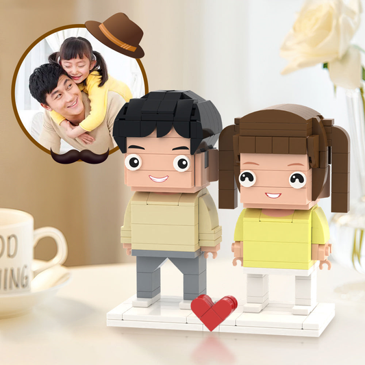 Personalised couple brick figures – custom 2 people Lego-style toy with detailed faces and outfits, 10cm ABS figures perfect as a Father's Day gift