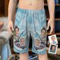 Close-up of custom photo pyjama showing high-resolution heat-transfer face print on breathable polyester fabric, vivid colour and crisp detail for personalised photo gifts