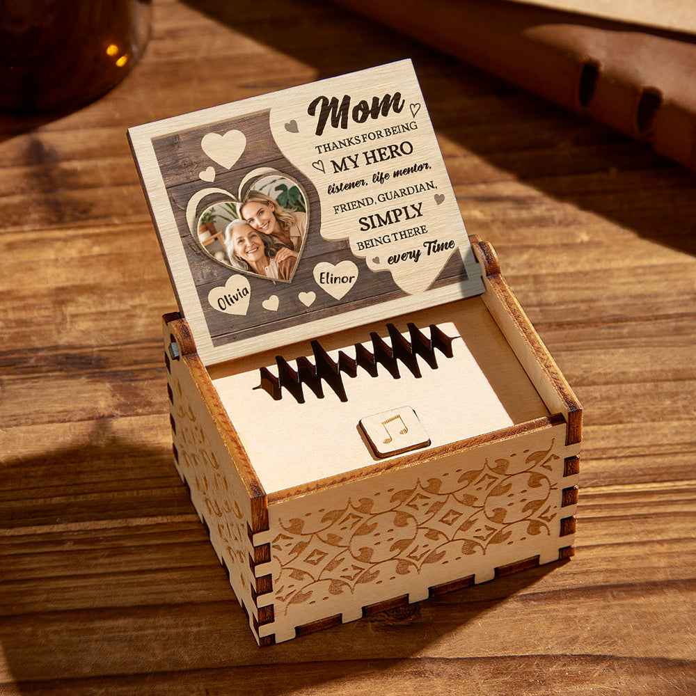 Personalized Wooden Photo Music Box Custom Heart Music Box Gift for Mother