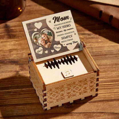Personalized Wooden Photo Music Box Custom Heart Music Box Gift for Mother