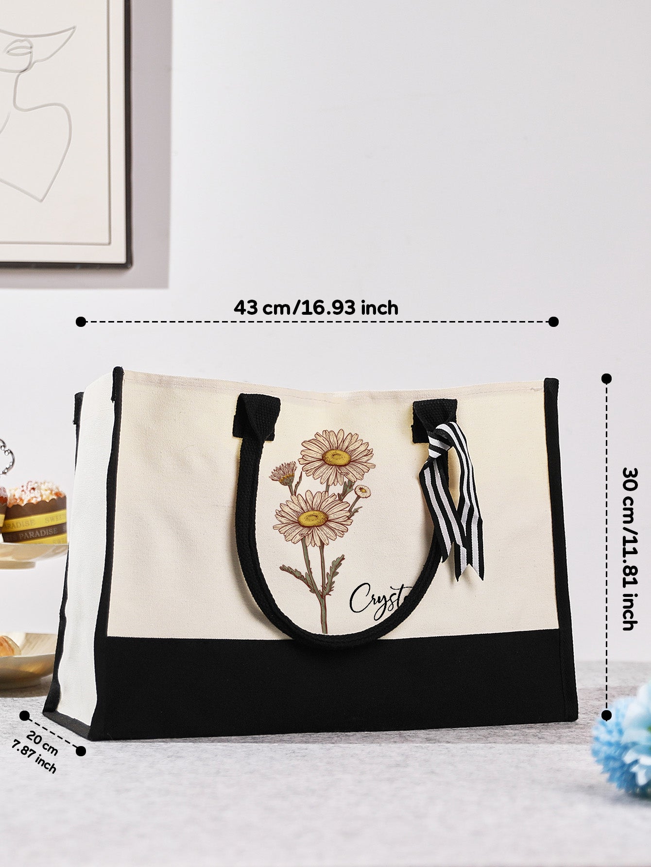 Interior shot with wedding day essentials inside demonstrating generous capacity for bride or bridesmaid keepsake tote