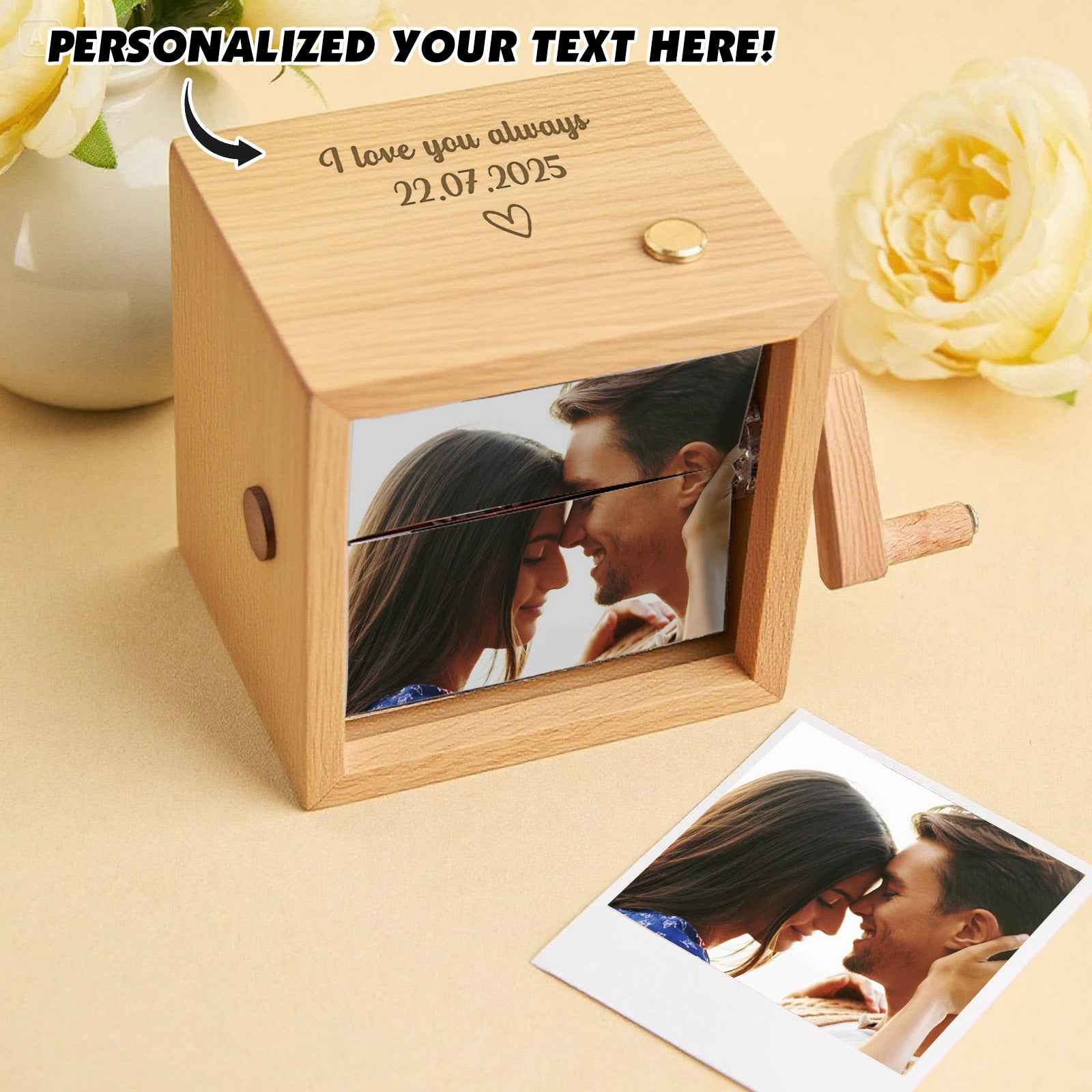 Custom Text & Photo Personalized Music Flipbook Frame Animation Machine Hand-cranked Flipbook Box Photo Album with Light Anniversary Gifts